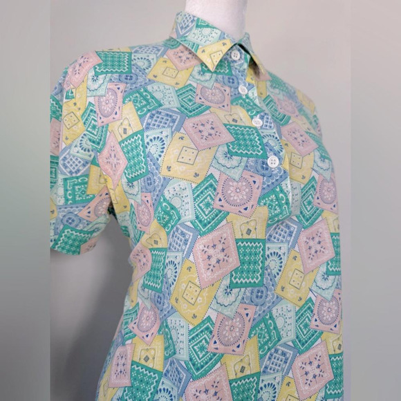 Vintage ‘90s David Smith Pastel Cottagecore Print Short Sleeve Polo Shirt - Picture 3 of 8
